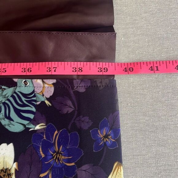 Marc Cain Purple Floral Bird Faux Leather Trim Dress Pockets US 12 N5 NWT $440 - Picture 12 of 12
